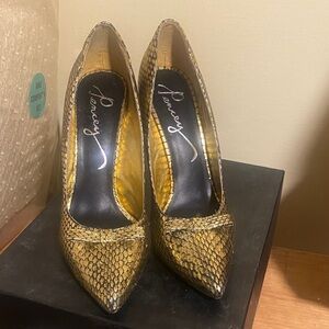 Pencey Gold Snakeskin Heels